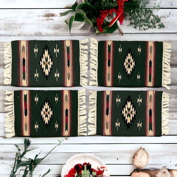 El Paso Saddle Blanket Co  Southwestern Wool Rug Placemats Set of 4. - Picture 2 of 8